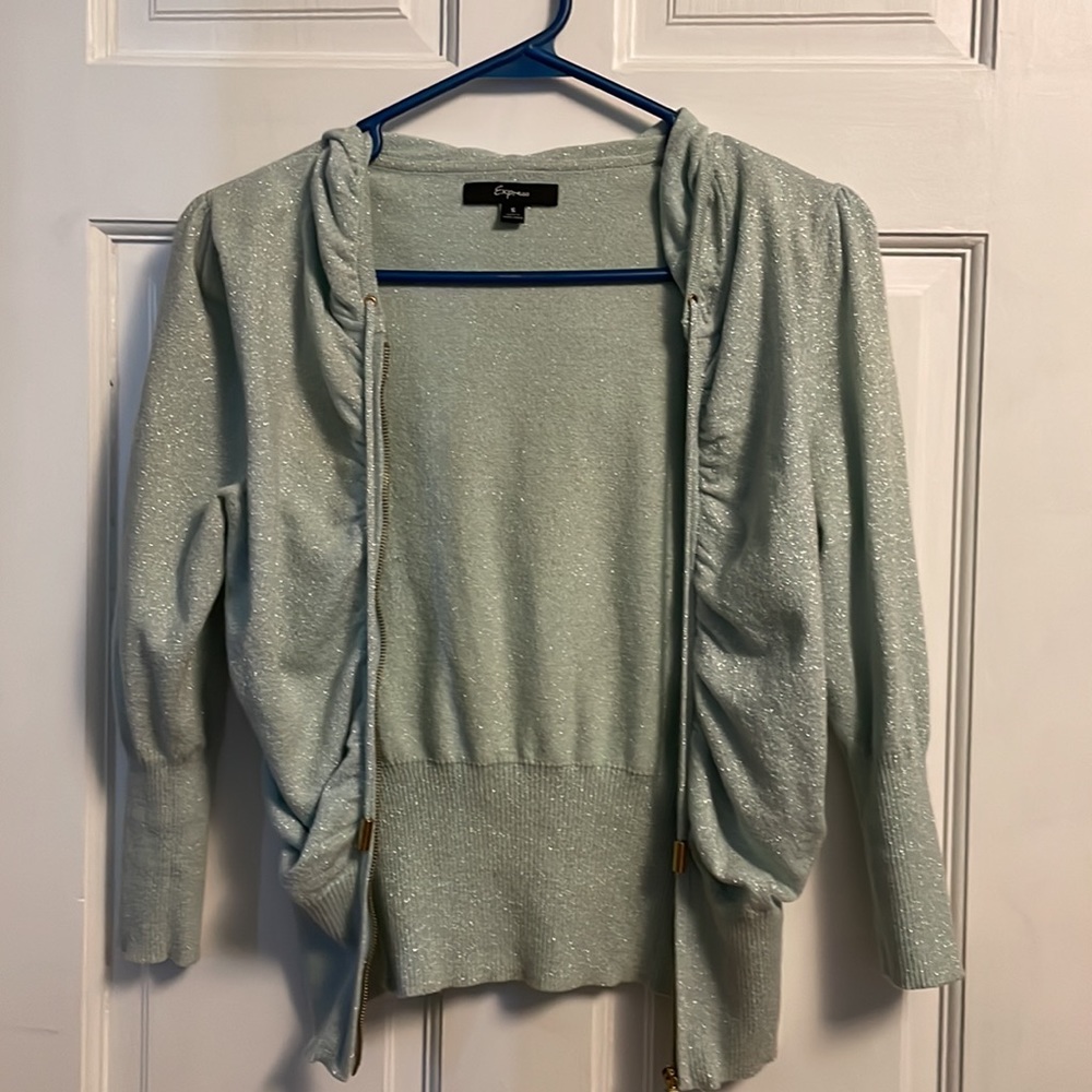 Express rouched hoodie with silver threads